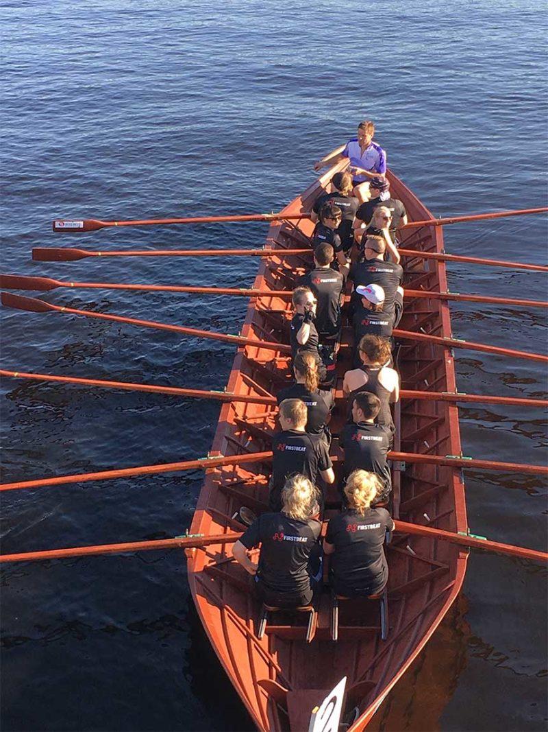 Firstbeat staff rowing a church boat