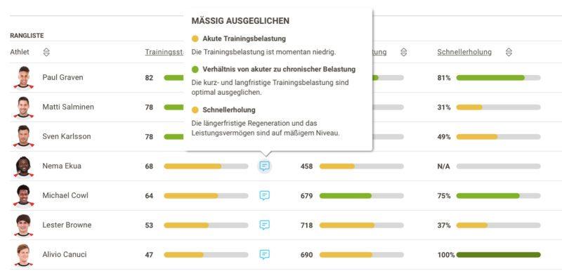 Firstbeat Sports Trainingsstaus - Beispiel