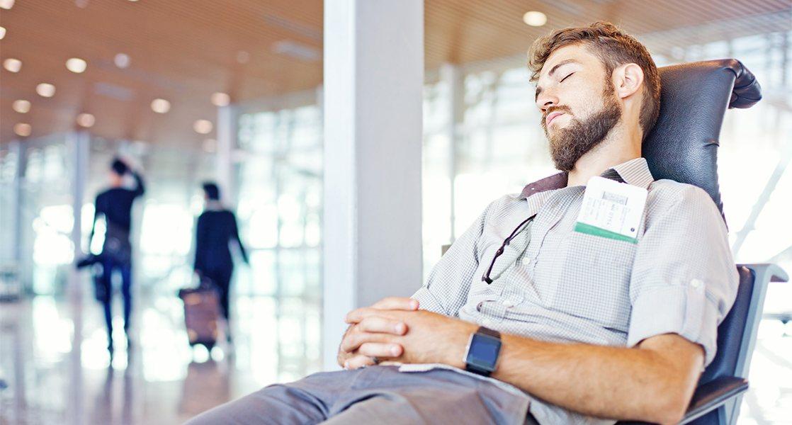 Tired man at the airport