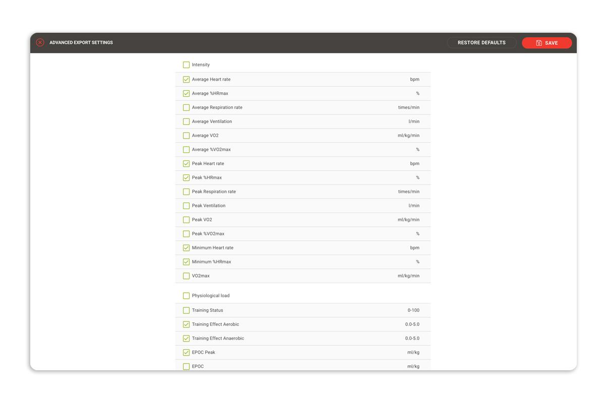 Firstbeat Sports feature | Data export